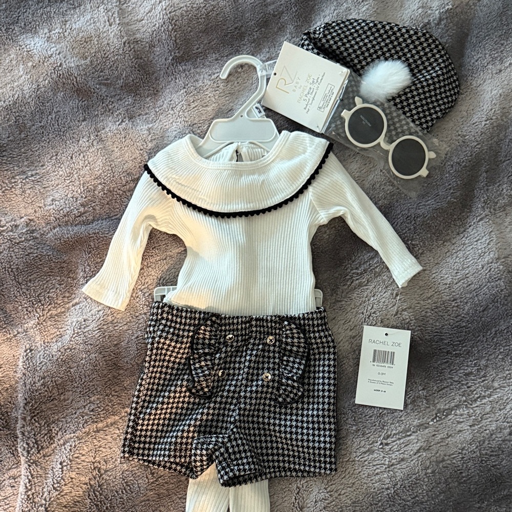Rachel Zoe Cream and Black Baby Outfit with Houndstooth Shorts